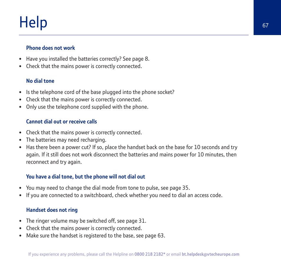 Help | BT verve 450 User Manual | Page 67 / 80