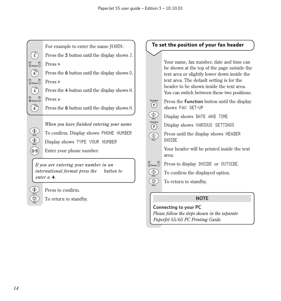 Button to enter a | BT 55 User Manual | Page 16 / 56