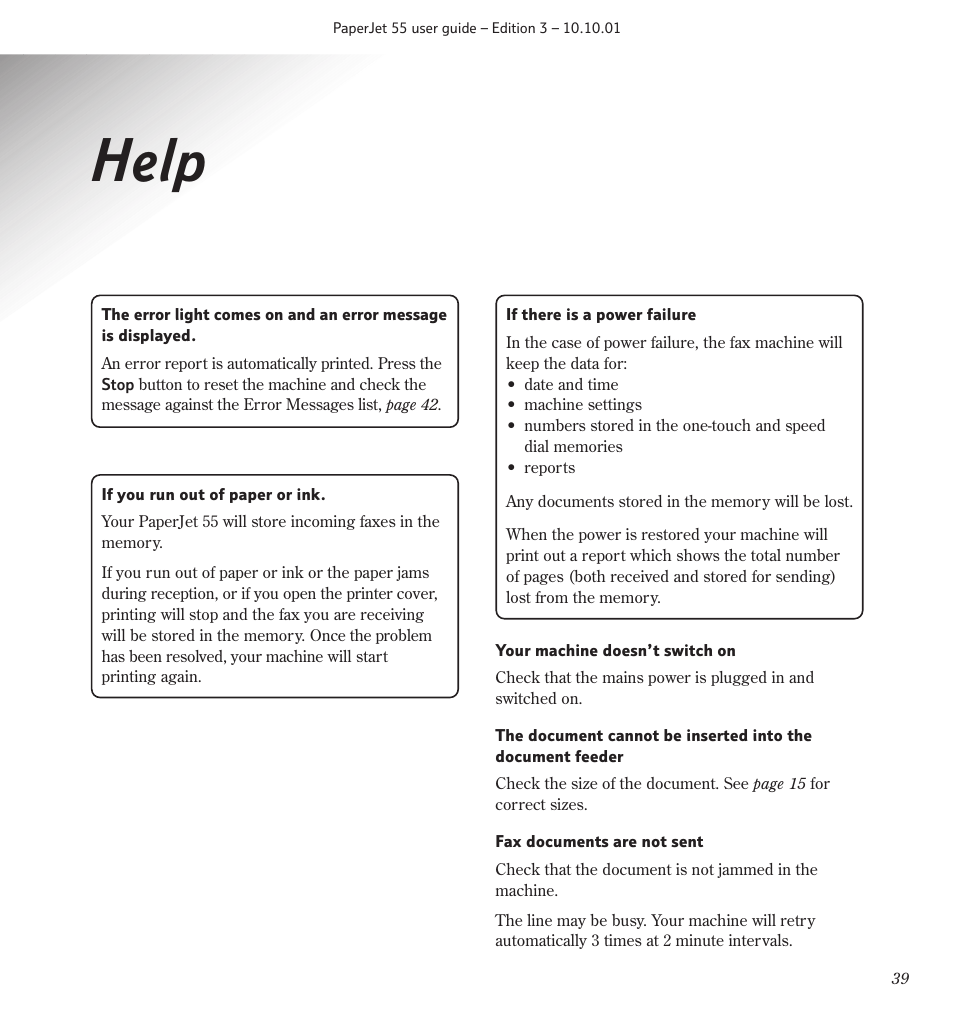 Help | BT 55 User Manual | Page 41 / 56