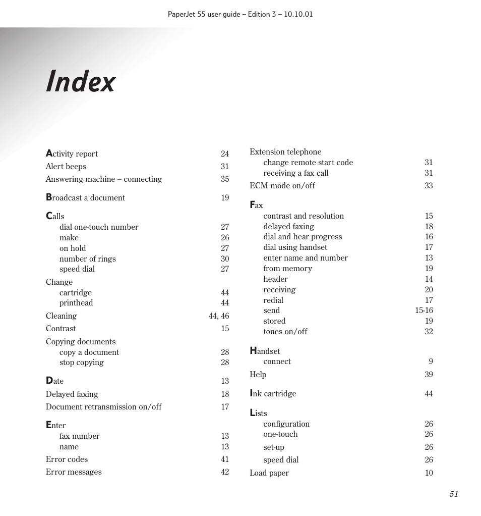 Index | BT 55 User Manual | Page 53 / 56
