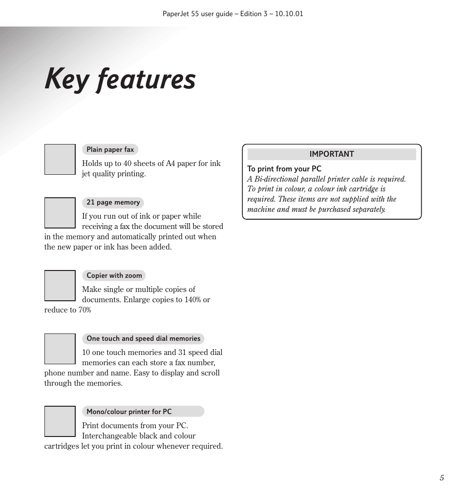 Key features | BT 55 User Manual | Page 7 / 56