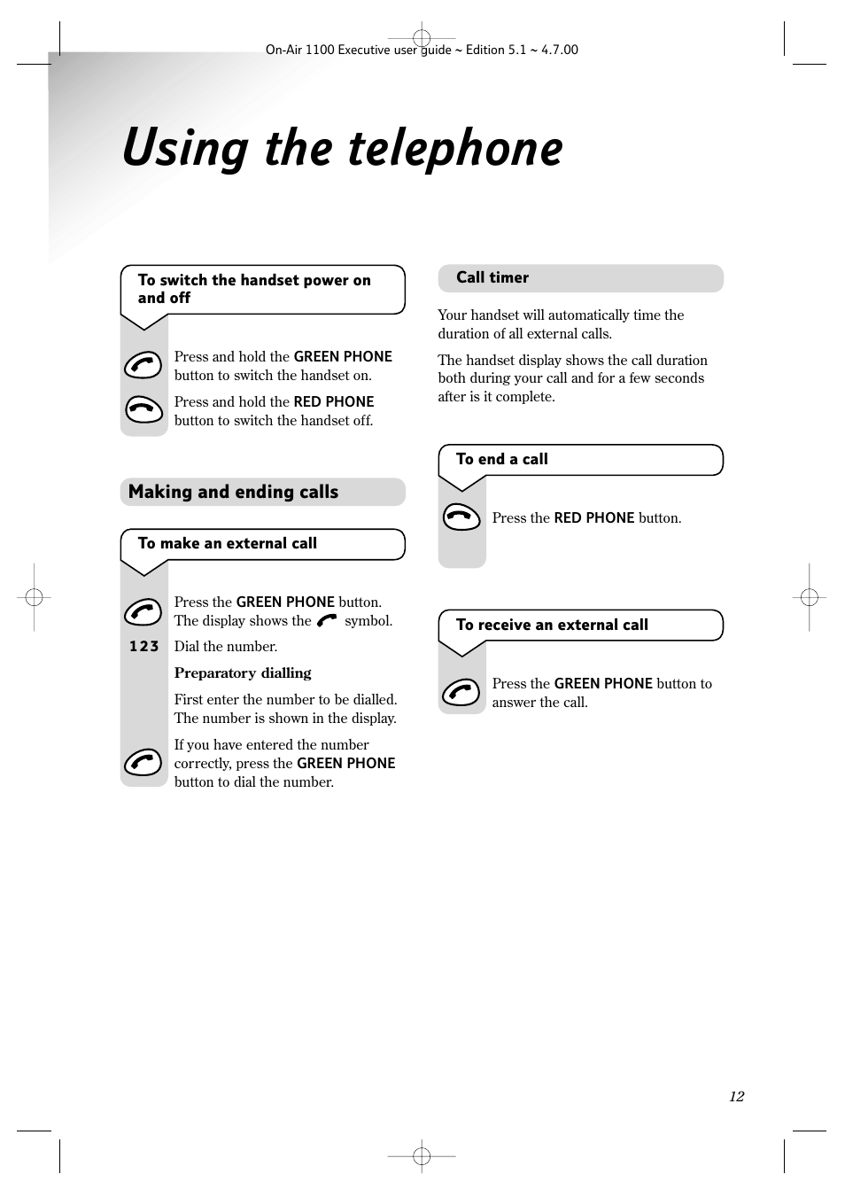Using the telephone | BT classic 1100 Executive User Manual | Page 12 / 30