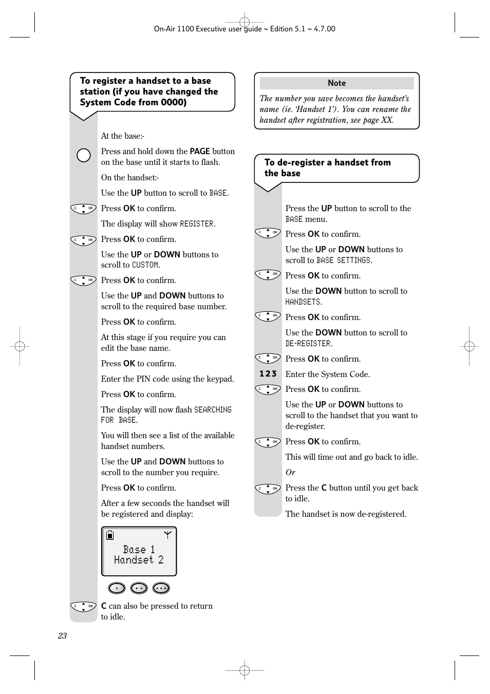 Base 1 handset 2 | BT classic 1100 Executive User Manual | Page 23 / 30