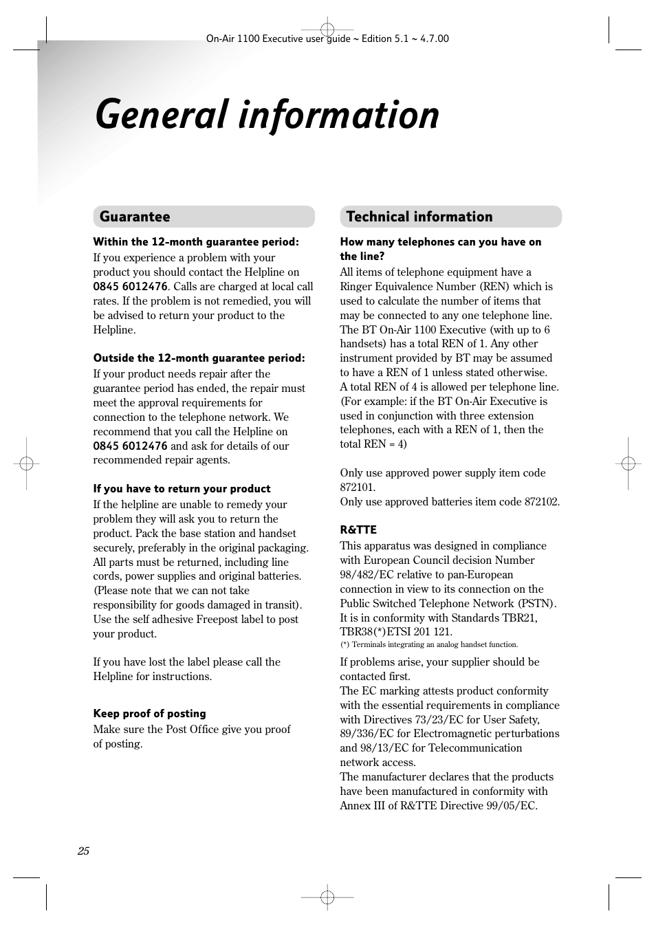 General information | BT classic 1100 Executive User Manual | Page 25 / 30