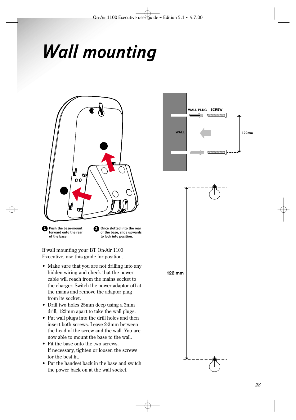 Wall mounting | BT classic 1100 Executive User Manual | Page 28 / 30