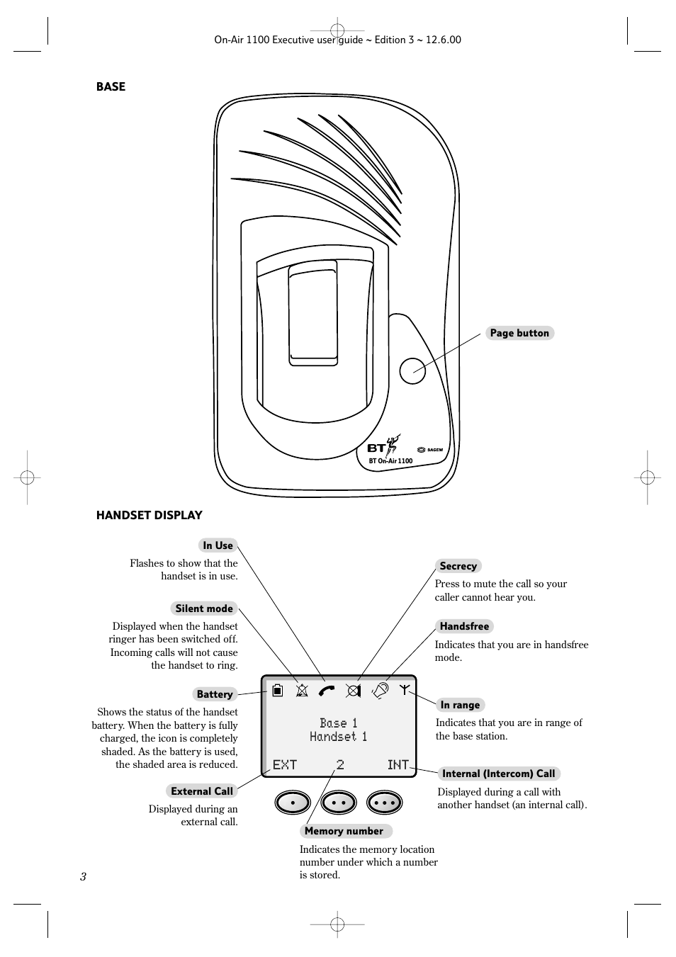 Base 1 handset 1 ext int 2 | BT classic 1100 Executive User Manual | Page 3 / 30