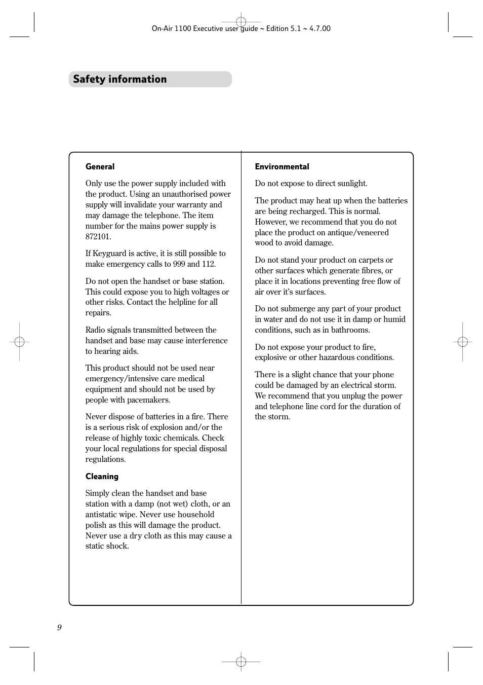 Safety information | BT classic 1100 Executive User Manual | Page 9 / 30