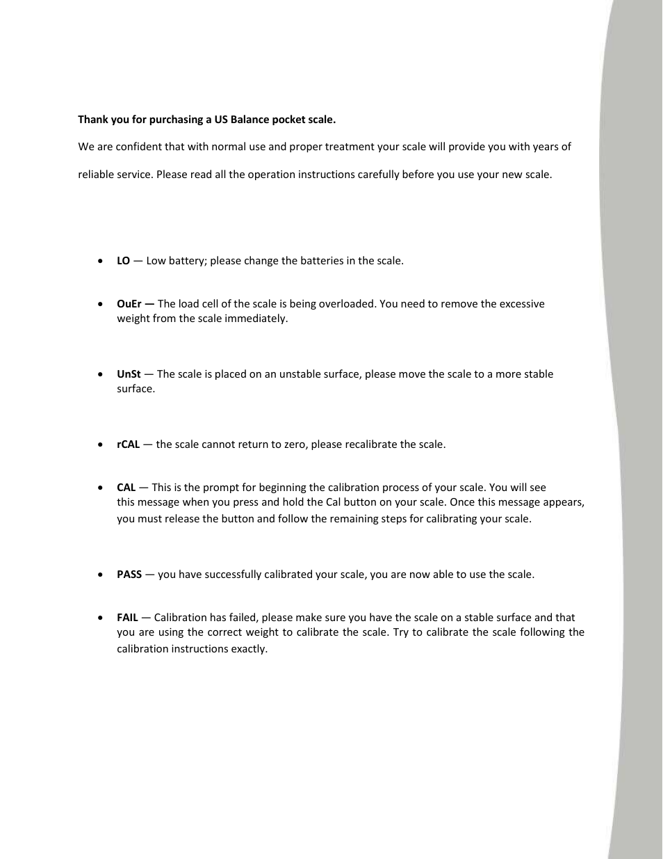 Us-minibench use & care instructions | US Balance US-MINIBENCH 1000g x 0.1g User Manual | Page 2 / 4