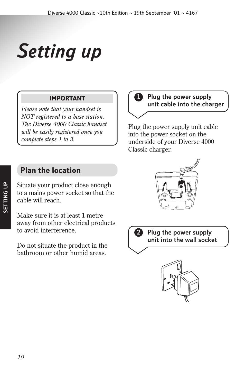 Setting up, Plan the location | BT 4000 Classic User Manual | Page 12 / 47