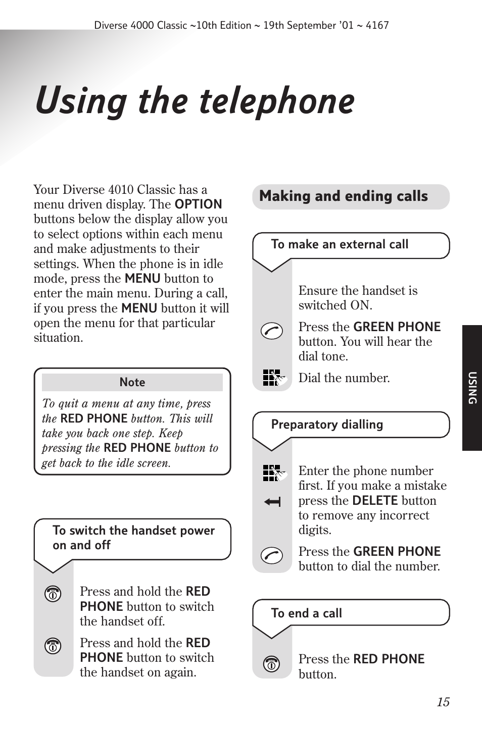 Using the telephone | BT 4000 Classic User Manual | Page 17 / 47