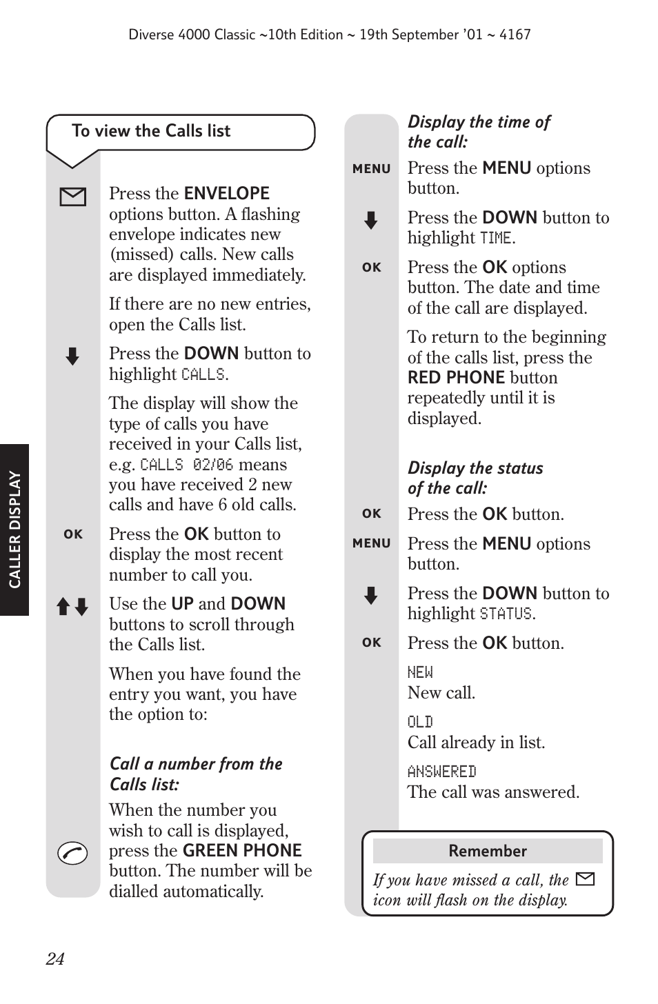 Caller display and othersel, Caller display and other select services | BT 4000 Classic User Manual | Page 26 / 47