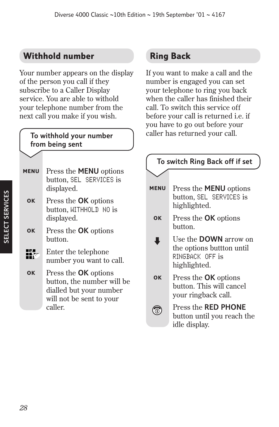 Ring back, Withhold number | BT 4000 Classic User Manual | Page 30 / 47