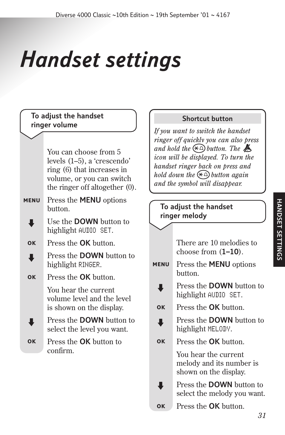 Handset settings | BT 4000 Classic User Manual | Page 33 / 47