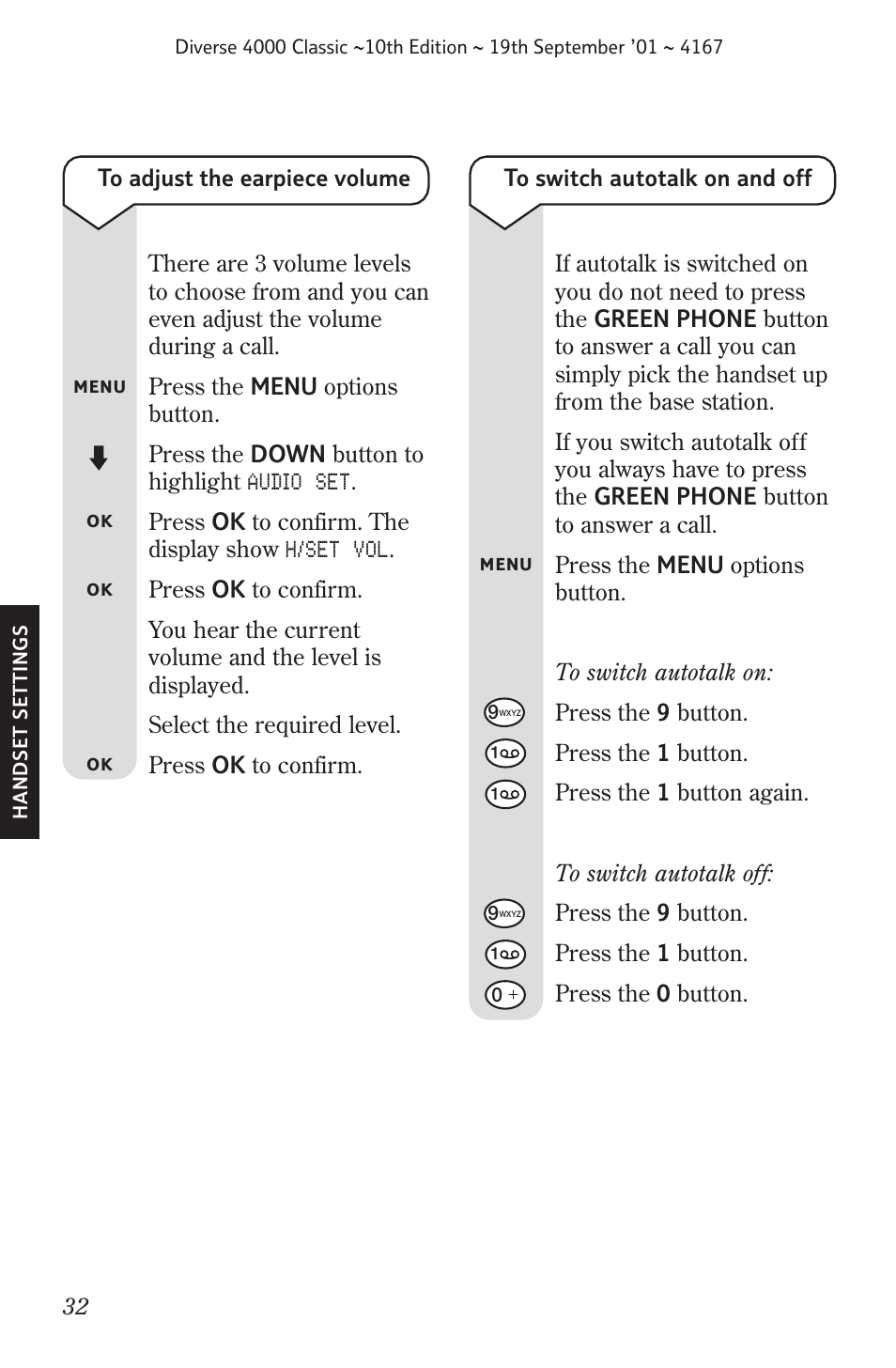 Handset settings, Help | BT 4000 Classic User Manual | Page 34 / 47