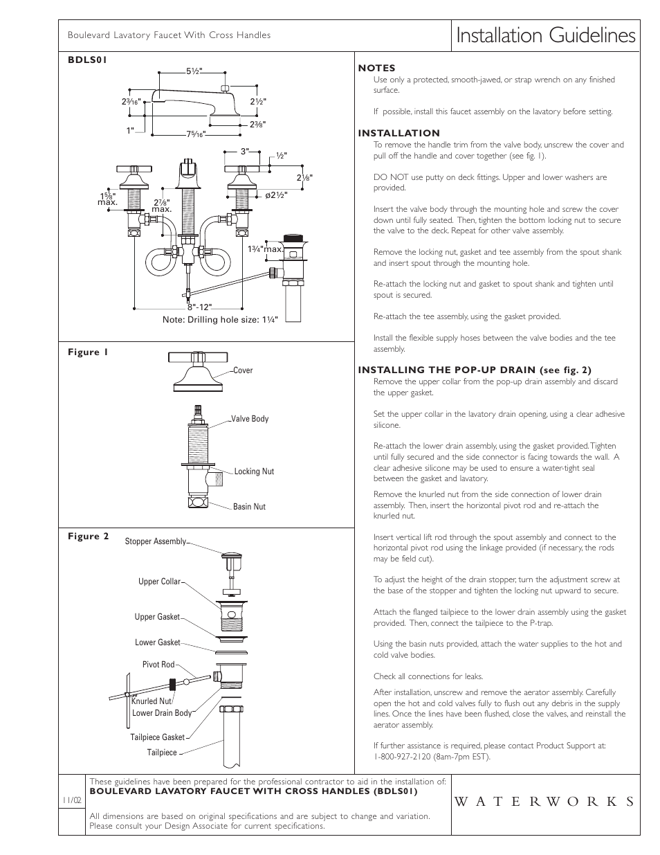 Waterworks Boulevard Low Profile Three Hole Deck Mounted Lavatory Faucet with Metal Cross Handles User Manual | 1 page