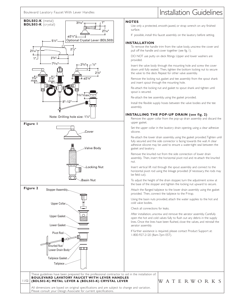 Waterworks Boulevard Low Profile Three Hole Deck Mounted Lavatory Faucet with Crystal Lever Handles User Manual | 1 page