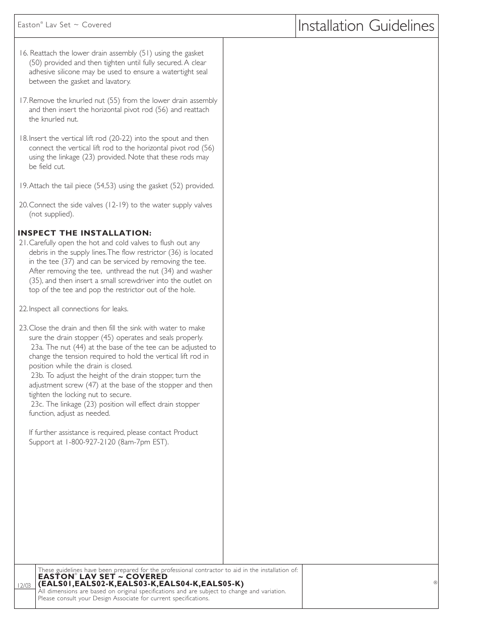 Installation guidelines | Waterworks Easton Classic Low Profile Three Hole Deck Mounted Lavatory Faucet with Oak Lever Handles User Manual | Page 2 / 3