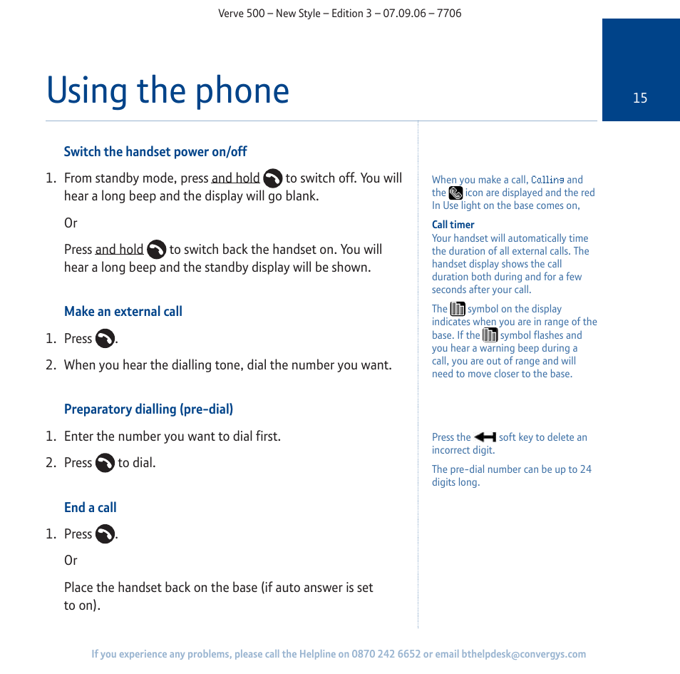 Using the phone | BT 500 User Manual | Page 15 / 86