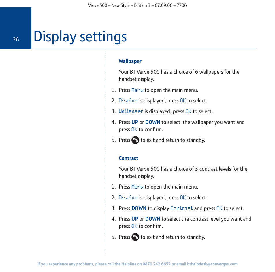 Display settings | BT 500 User Manual | Page 26 / 86