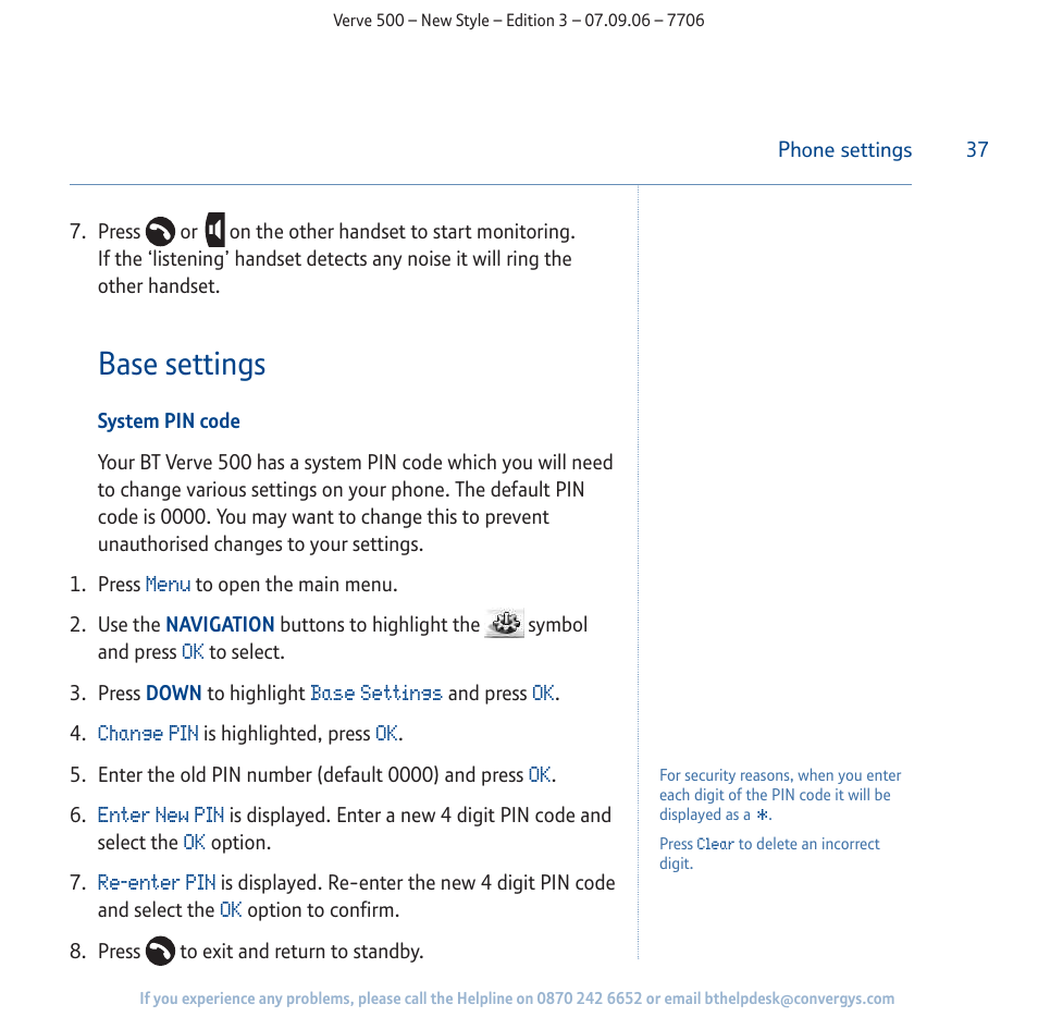 Base settings | BT 500 User Manual | Page 37 / 86