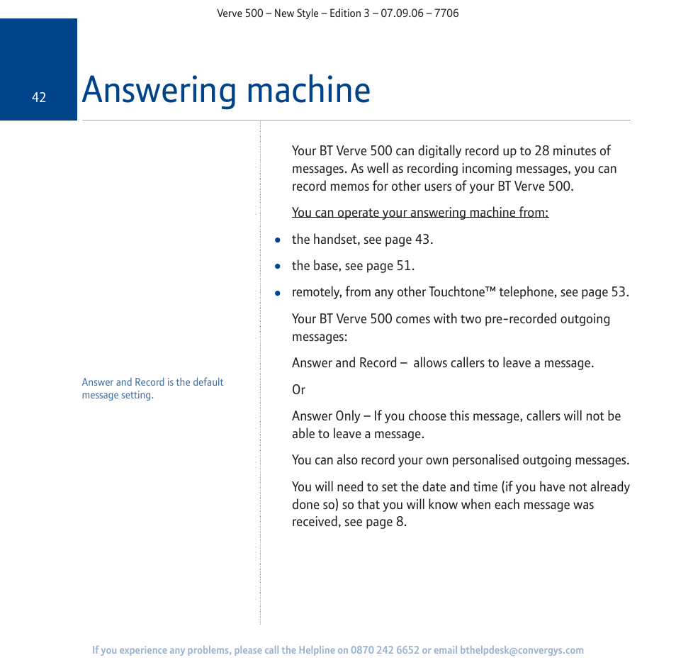 Answering machine | BT 500 User Manual | Page 42 / 86
