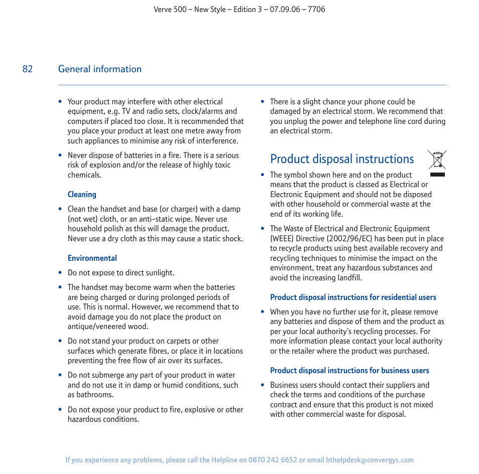 Product disposal instructions | BT 500 User Manual | Page 82 / 86