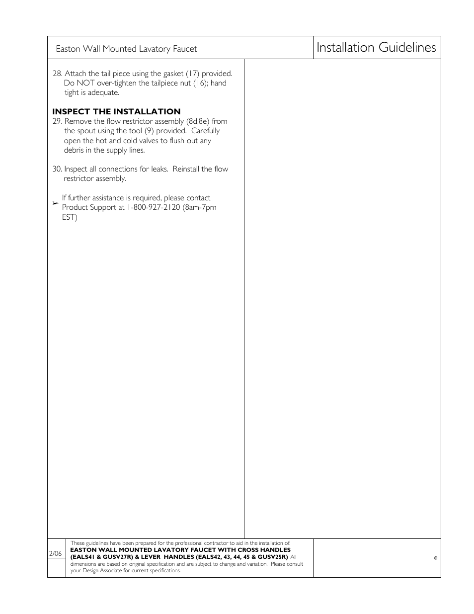 Installation guidelines | Waterworks Easton Classic Low Profile Three Hole Wall Mounted Lavatory Faucet with Oak Lever Handles User Manual | Page 3 / 5