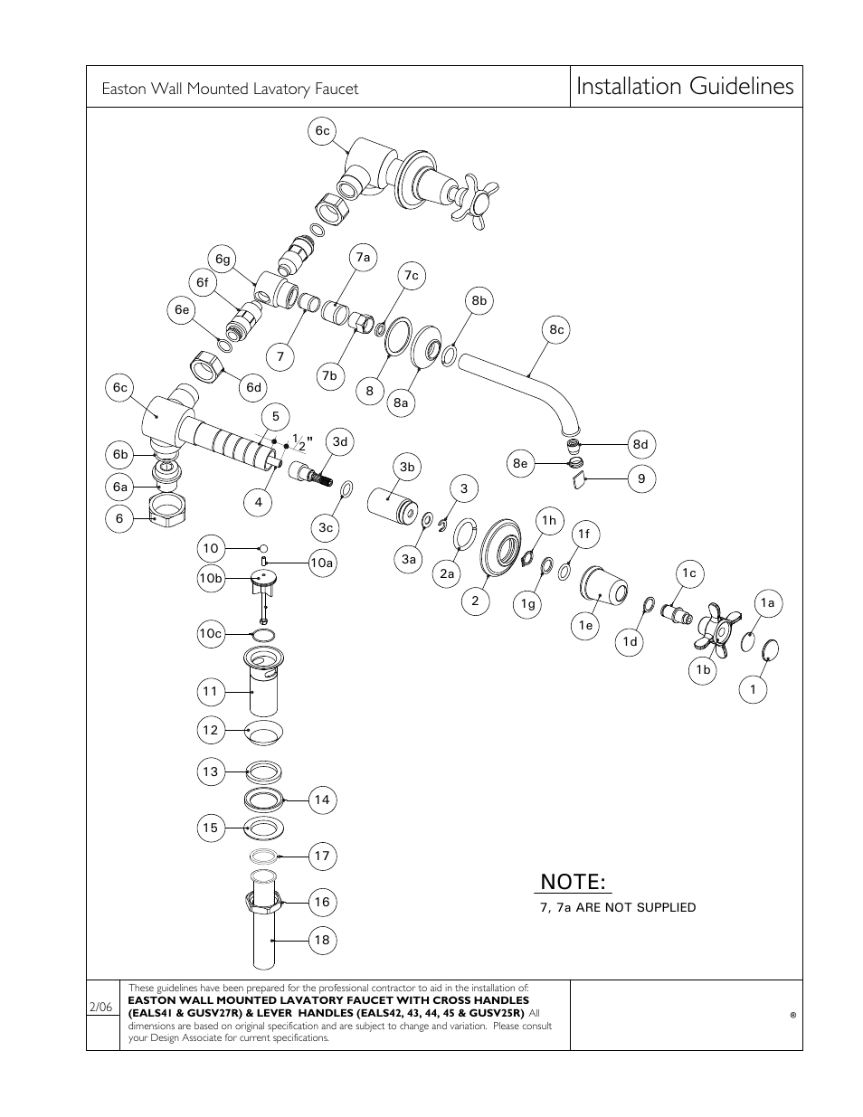 Installation guidelines, Easton wall mounted lavatory faucet | Waterworks Easton Classic Low Profile Three Hole Wall Mounted Lavatory Faucet with Oak Lever Handles User Manual | Page 4 / 5