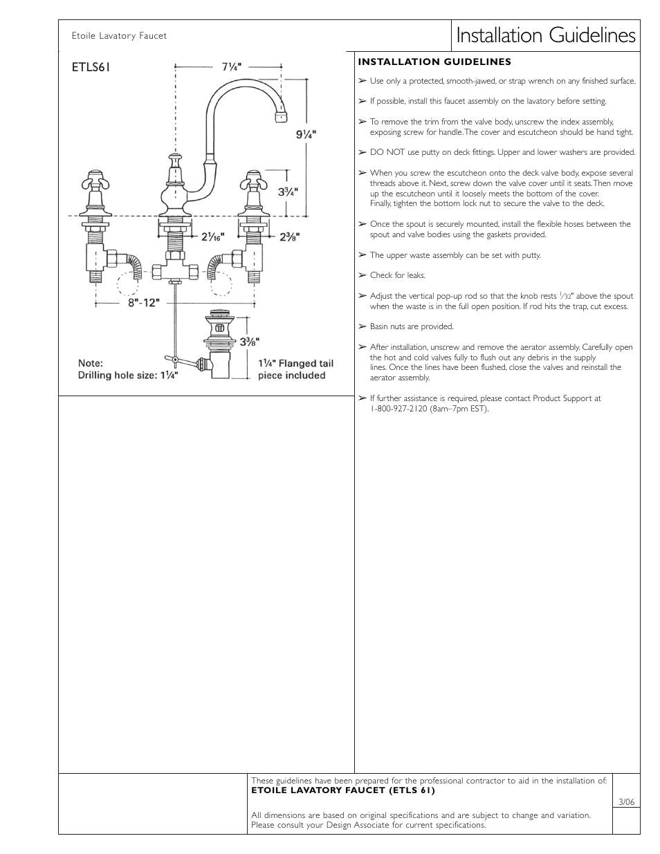 Waterworks Etoile Gooseneck Three Hole Deck Mounted Lavatory Faucet with Metal Cross Handles User Manual | 1 page