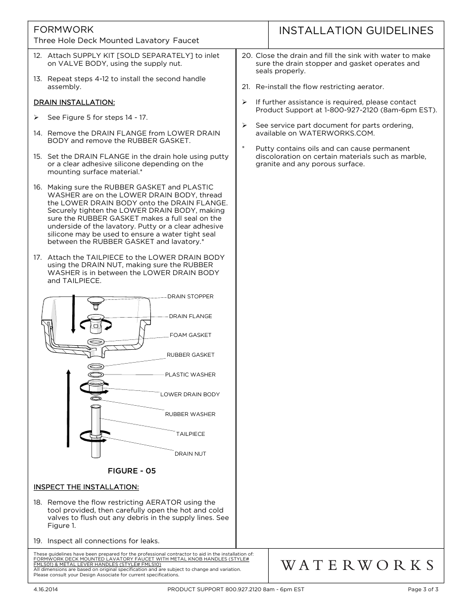 Installation guidelines, Formwork | Waterworks Formwork Low Profile Three Hole Deck Mounted Lavatory Faucet with Metal Lever Handles User Manual | Page 3 / 3