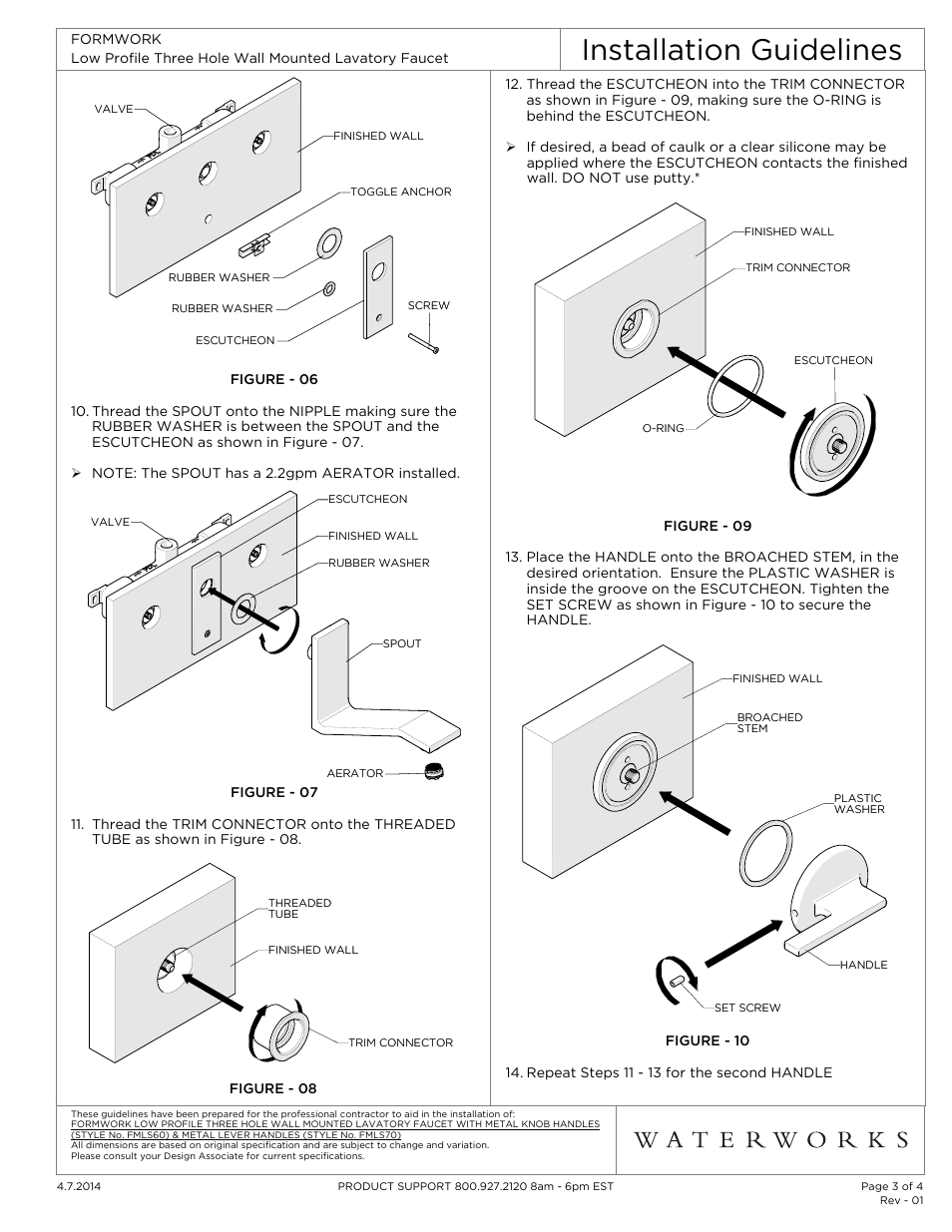 Installation guidelines | Waterworks Formwork Low Profile Three Hole Wall Mounted Lavatory Faucet with Metal Knob Handles User Manual | Page 3 / 4