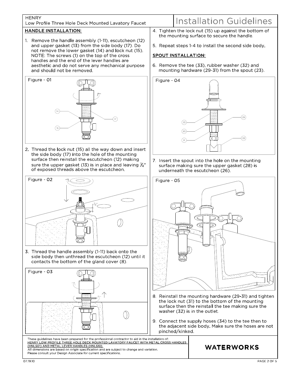 Waterworks Henry Low Profile Three Hole Deck Mounted Lavatory Faucet with Portoro Cylinder and Metal Lever Handles User Manual | Page 2 / 14