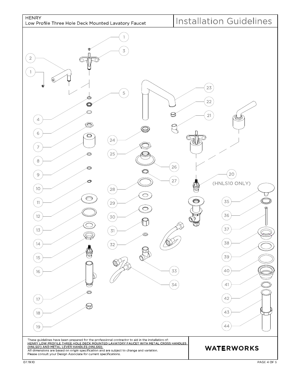 Waterworks Henry Low Profile Three Hole Deck Mounted Lavatory Faucet with Portoro Cylinder and Metal Lever Handles User Manual | Page 4 / 14