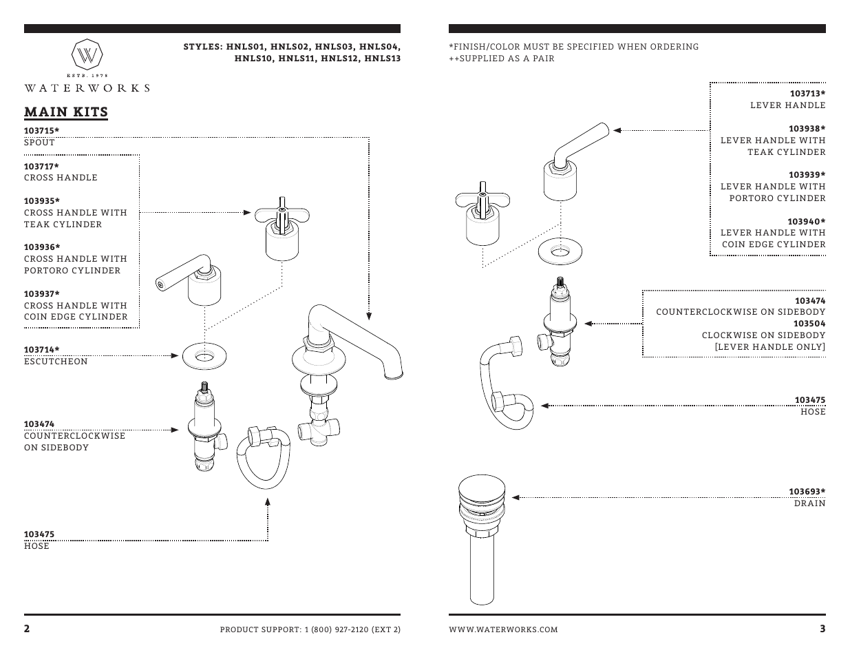 Main kits | Waterworks Henry Low Profile Three Hole Deck Mounted Lavatory Faucet with Portoro Cylinder and Metal Lever Handles User Manual | Page 8 / 14
