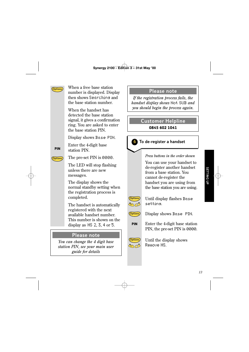 Customer helpline | BT 2100 User Manual | Page 17 / 29