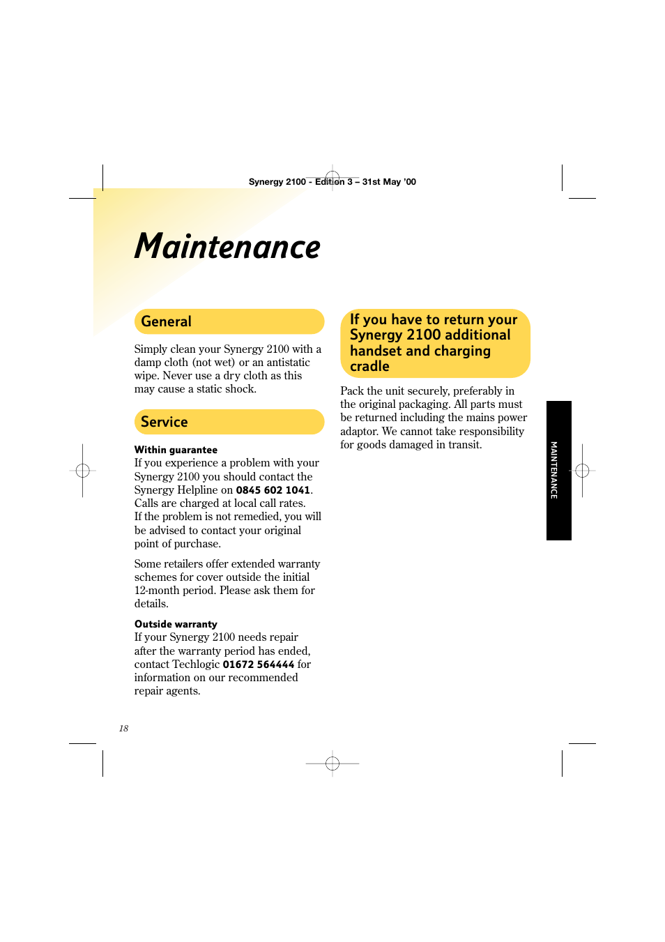 Maintenance | BT 2100 User Manual | Page 22 / 29