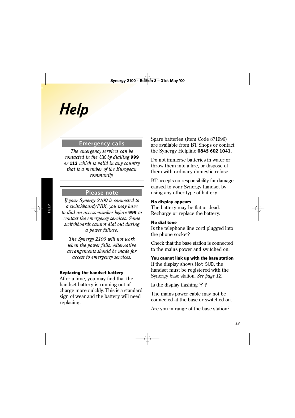 Help | BT 2100 User Manual | Page 23 / 29