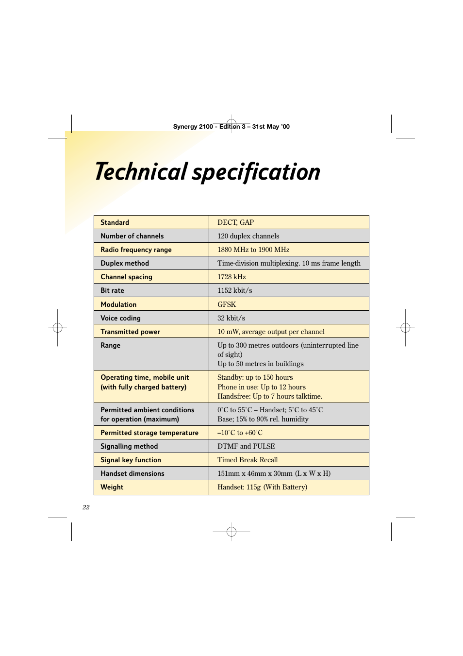Technical specification | BT 2100 User Manual | Page 26 / 29
