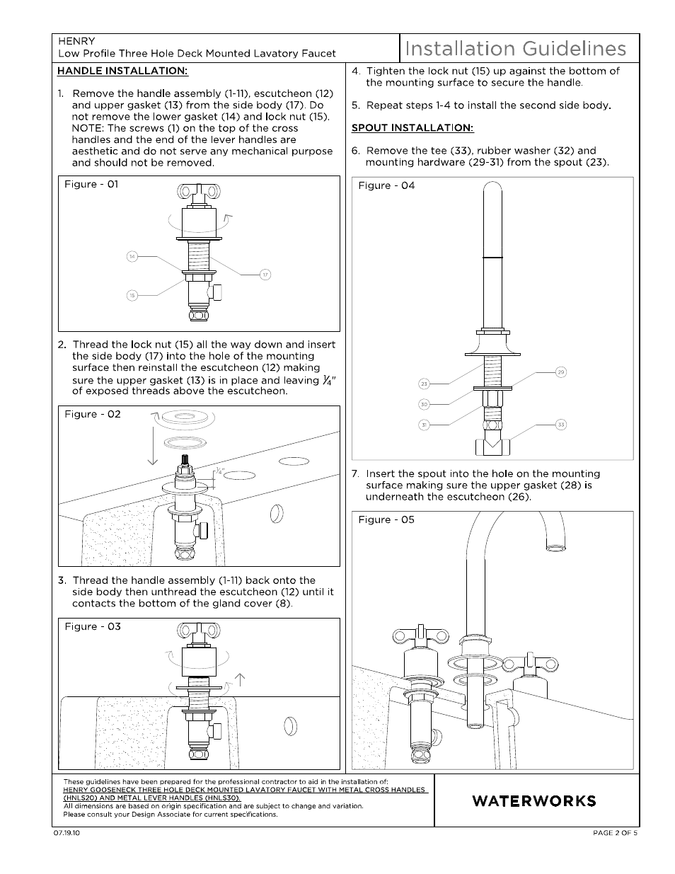 Waterworks Henry Gooseneck Three Hole Deck Mounted Lavatory Faucet with Portoro Cylinder and Metal Lever Handles User Manual | Page 2 / 14