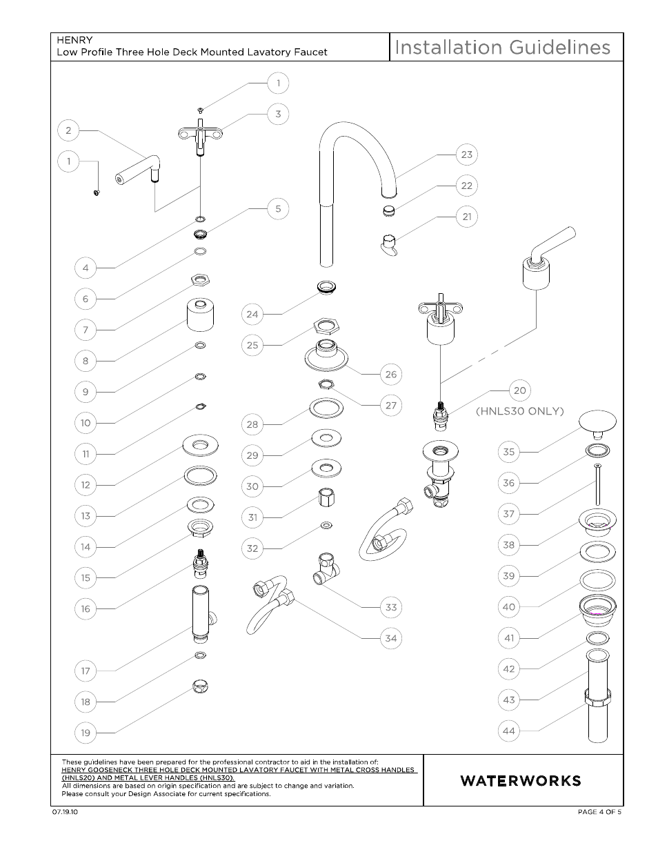 Waterworks Henry Gooseneck Three Hole Deck Mounted Lavatory Faucet with Portoro Cylinder and Metal Lever Handles User Manual | Page 4 / 14