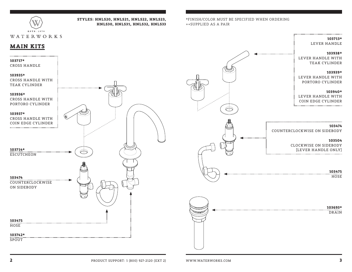 Main kits | Waterworks Henry Gooseneck Three Hole Deck Mounted Lavatory Faucet with Portoro Cylinder and Metal Lever Handles User Manual | Page 8 / 14