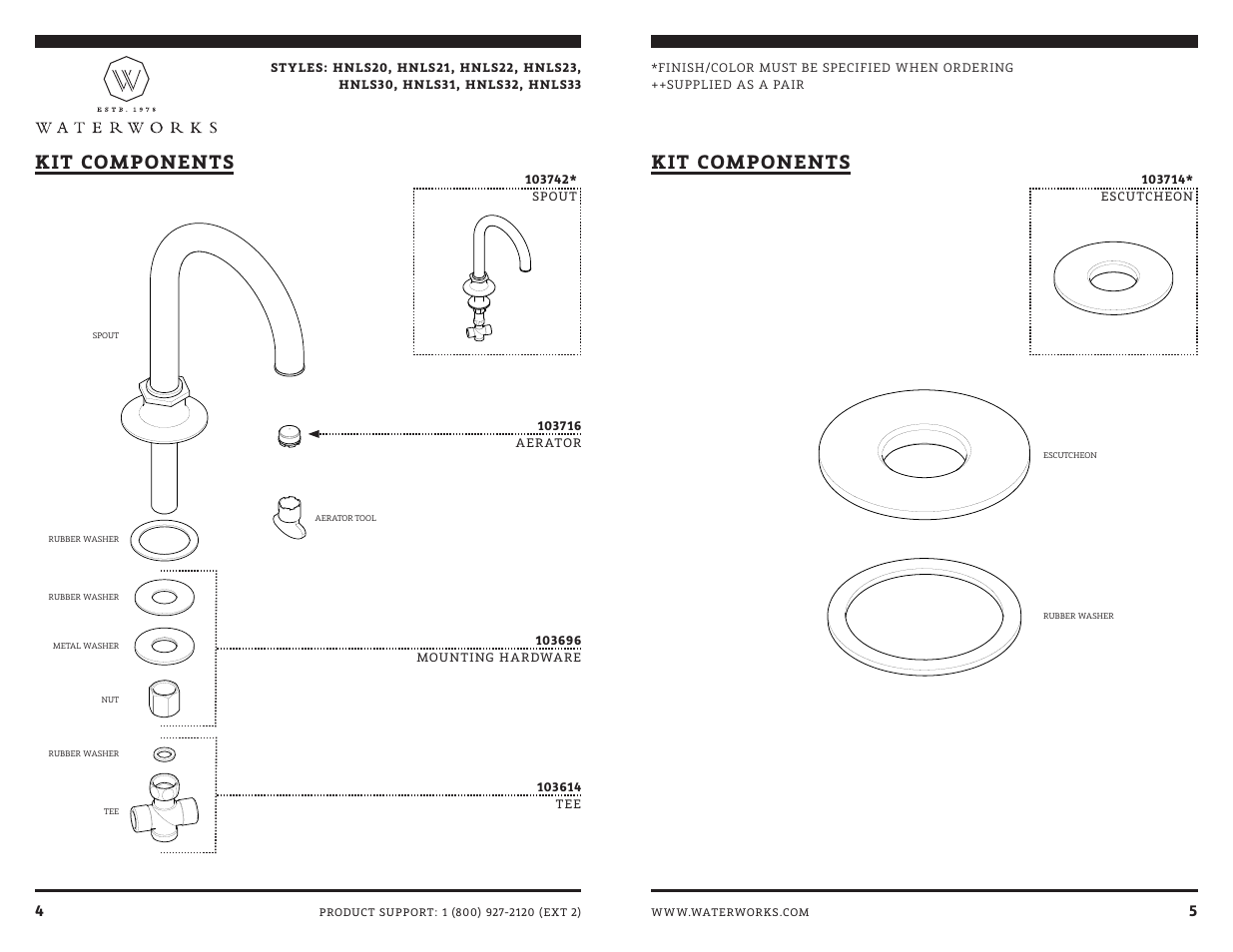 Kit components | Waterworks Henry Gooseneck Three Hole Deck Mounted Lavatory Faucet with Portoro Cylinder and Metal Lever Handles User Manual | Page 9 / 14