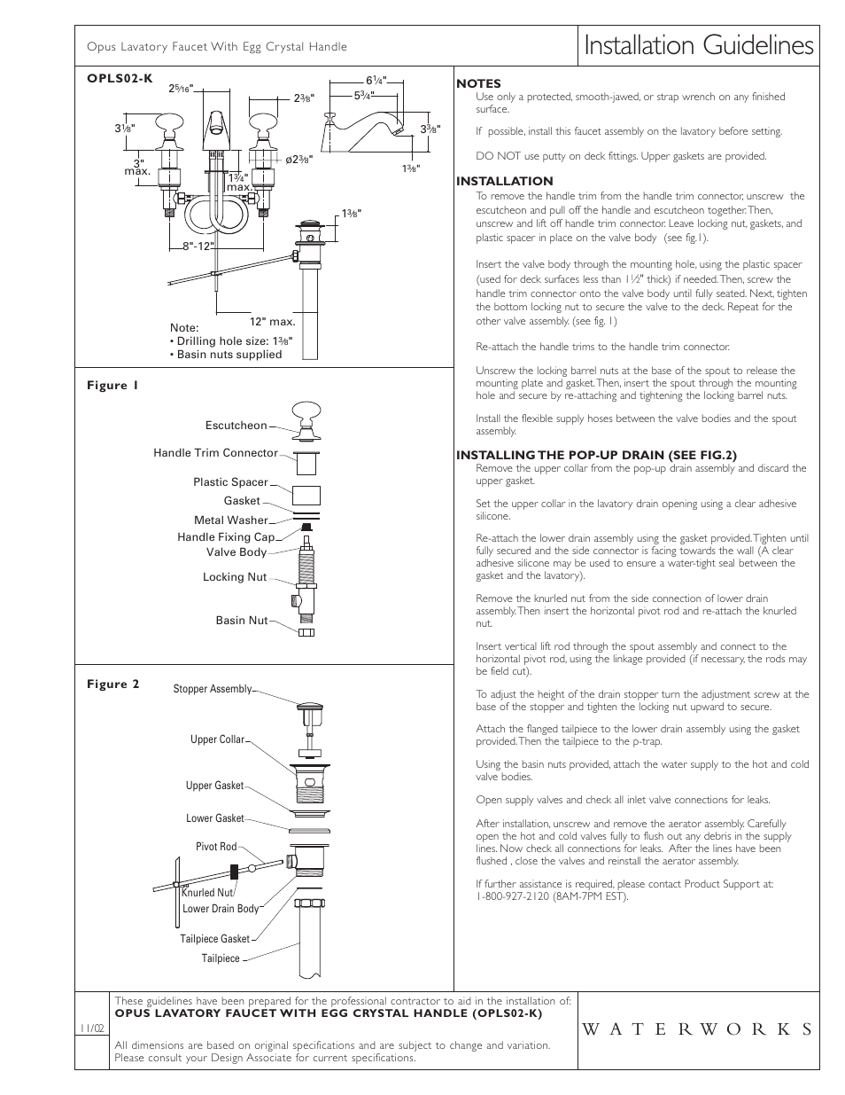 Waterworks Opus Low Profile Three Hole Deck Mounted Lavatory Faucet with Crystal Egg Handles User Manual | 1 page