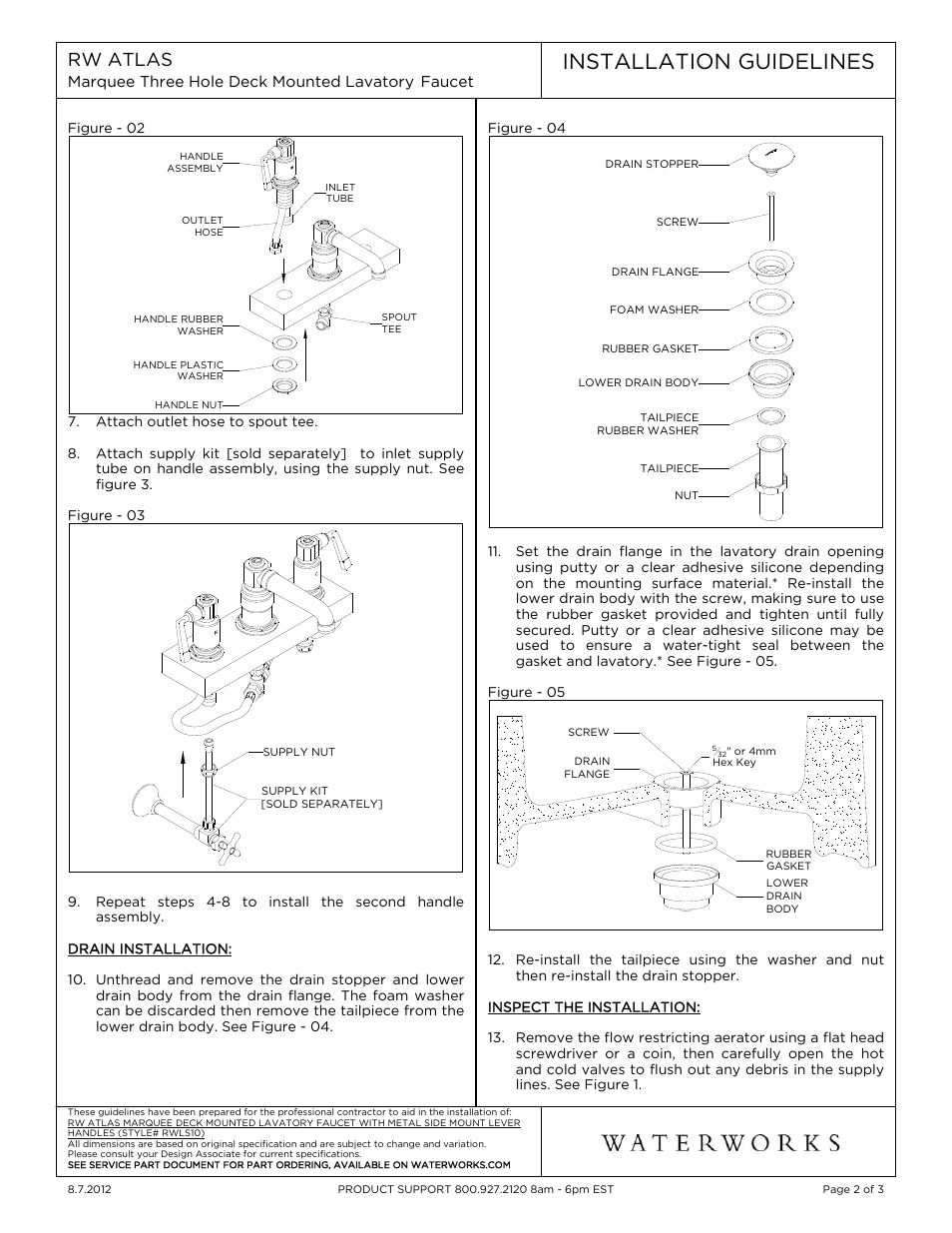 Installation guidelines, Rw atlas | Waterworks R.W. Atlas Deck Mounted Marquee Lavatory Faucet with Metal Lever Side Mount Handles User Manual | Page 2 / 10