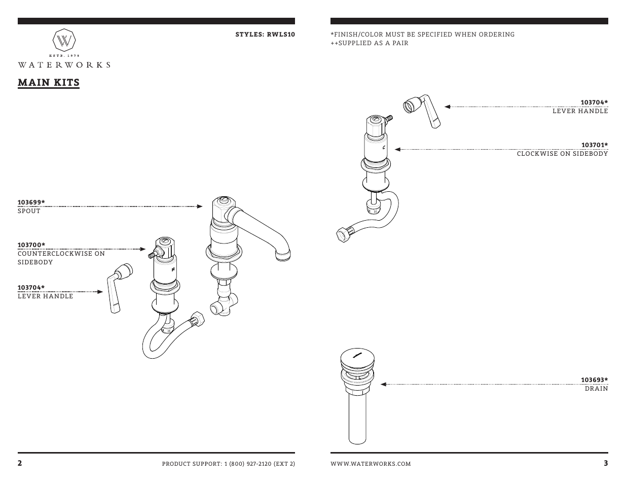 Main kits | Waterworks R.W. Atlas Deck Mounted Marquee Lavatory Faucet with Metal Lever Side Mount Handles User Manual | Page 6 / 10