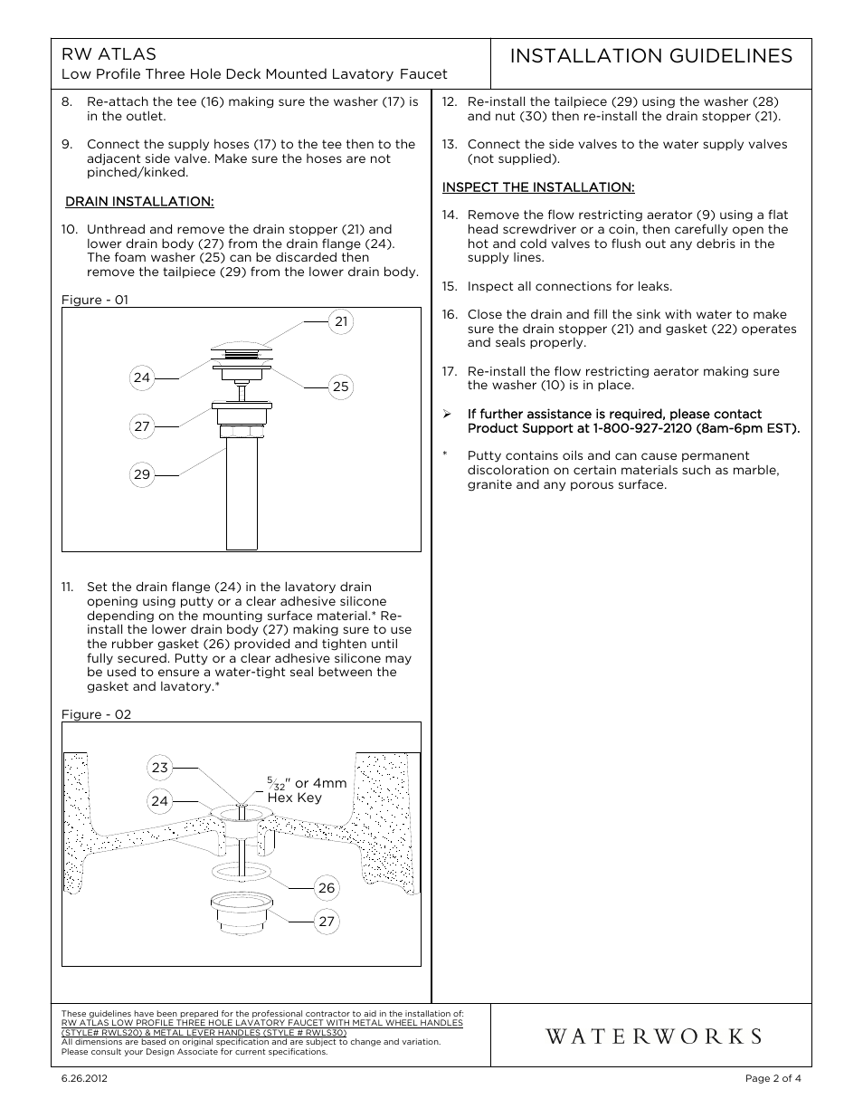 Installation guidelines | Waterworks R.W. Atlas Low Profile Three Hole Deck Mounted Lavatory Faucet with Metal Lever Handles User Manual | Page 2 / 13