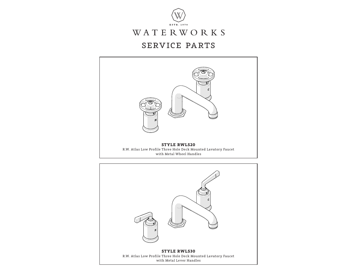 Sprw02_rev01_web, Serv ice pa rts | Waterworks R.W. Atlas Low Profile Three Hole Deck Mounted Lavatory Faucet with Metal Lever Handles User Manual | Page 5 / 13