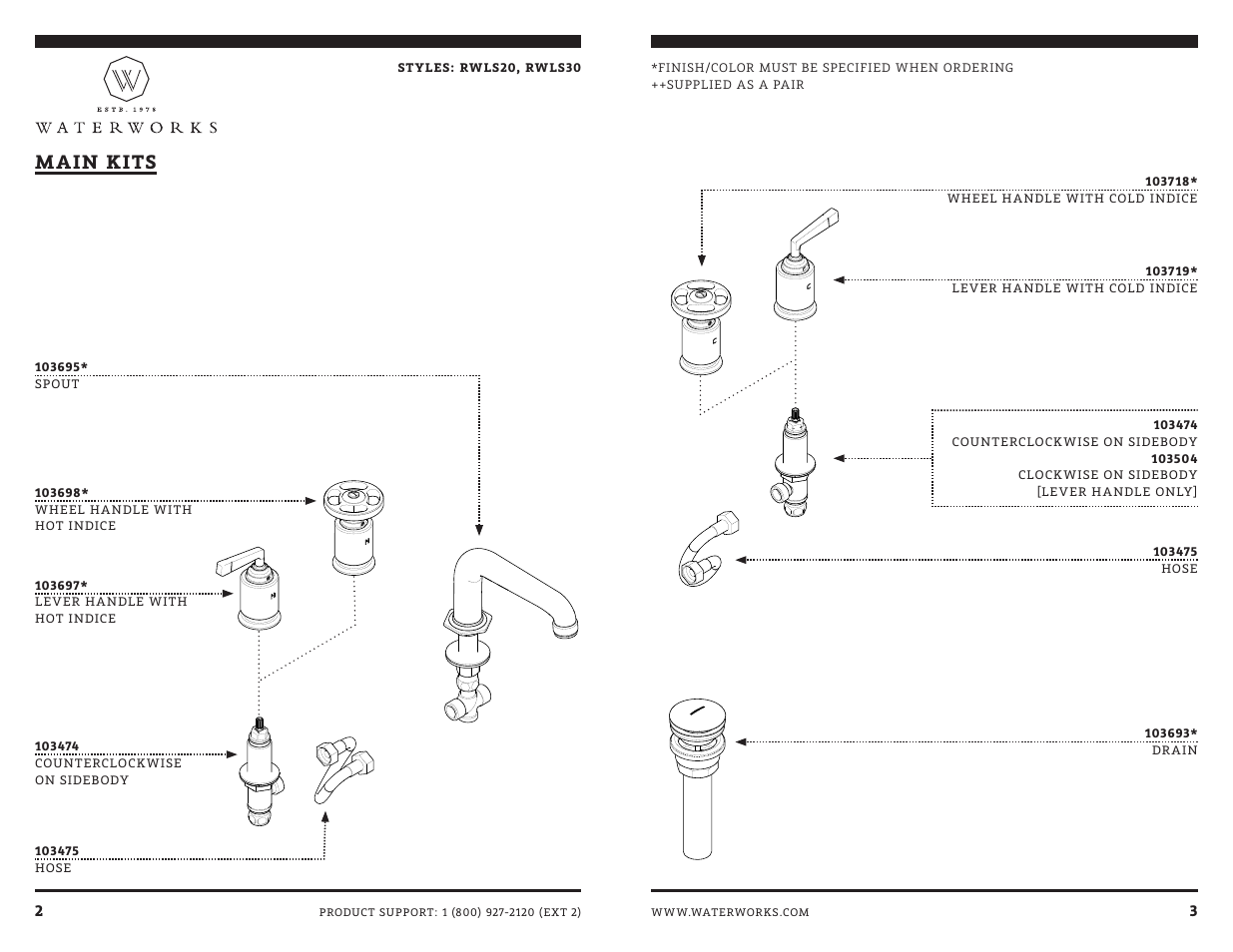 Main kits | Waterworks R.W. Atlas Low Profile Three Hole Deck Mounted Lavatory Faucet with Metal Lever Handles User Manual | Page 7 / 13