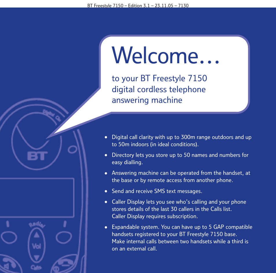 Welcome | BT 7150 User Manual | Page 2 / 80