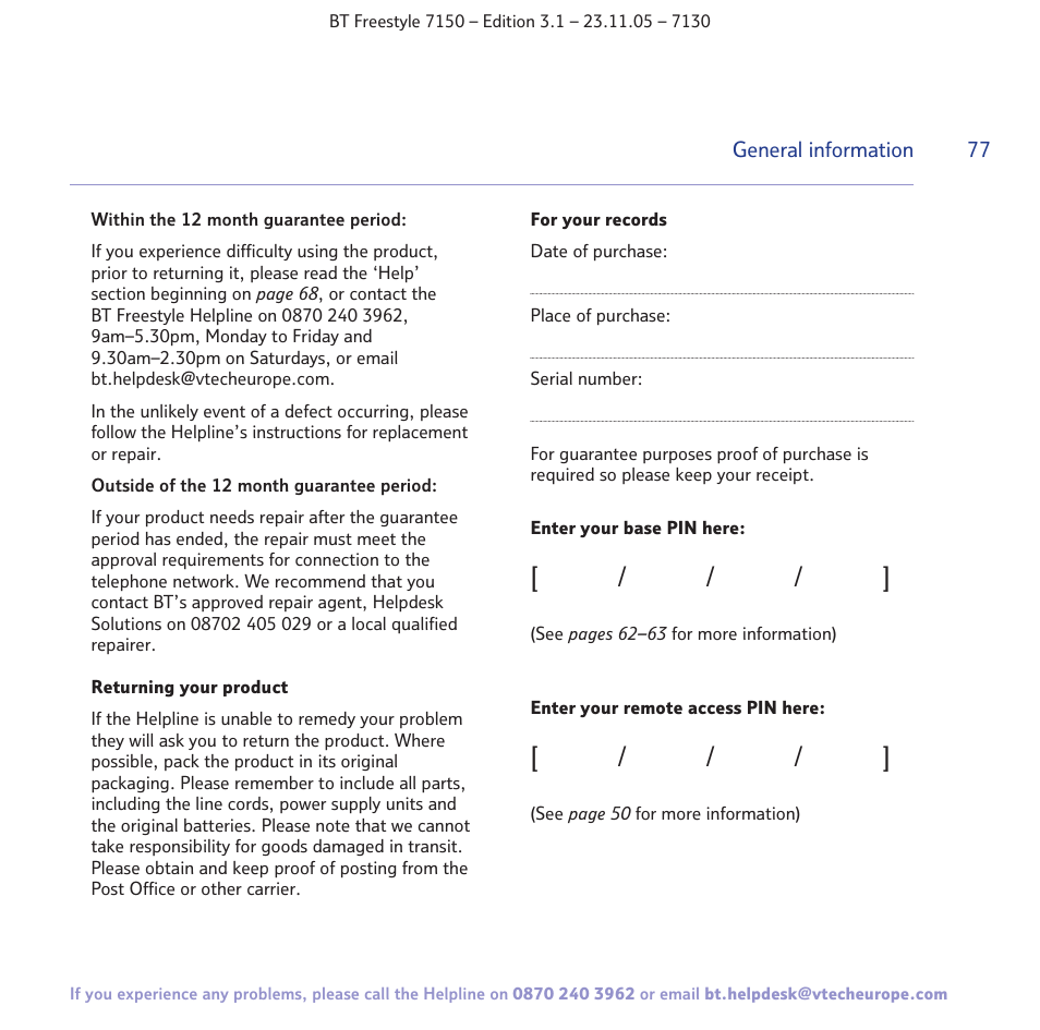 BT 7150 User Manual | Page 77 / 80